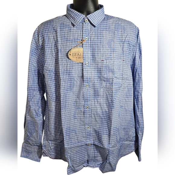 Nordstrom Other - NEW Vintage Italia 1958 Blue White Plaid Paisley Long Sleeve Shirt XL